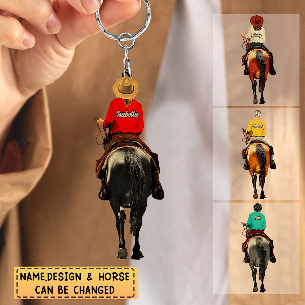 Personalized Horse Riding Gift Woman and Horse Acrylic Keychain - barods