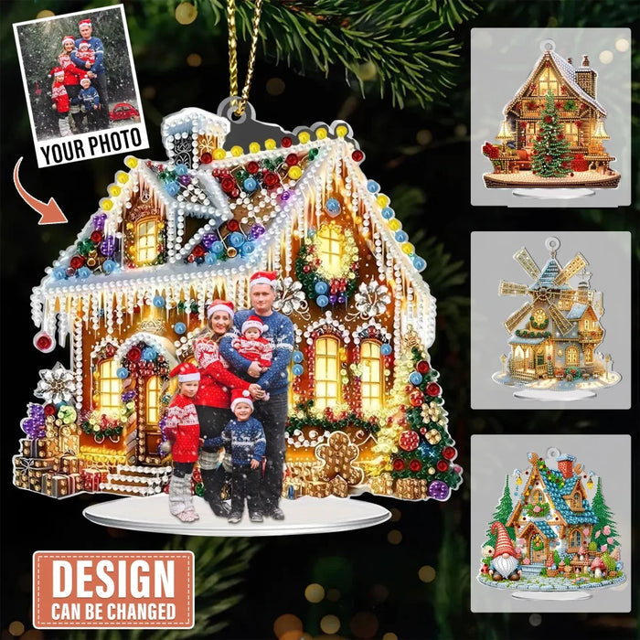 Custom Photo Gift Idea For Family, Besties Personalized Christmas House Acrylic Ornament