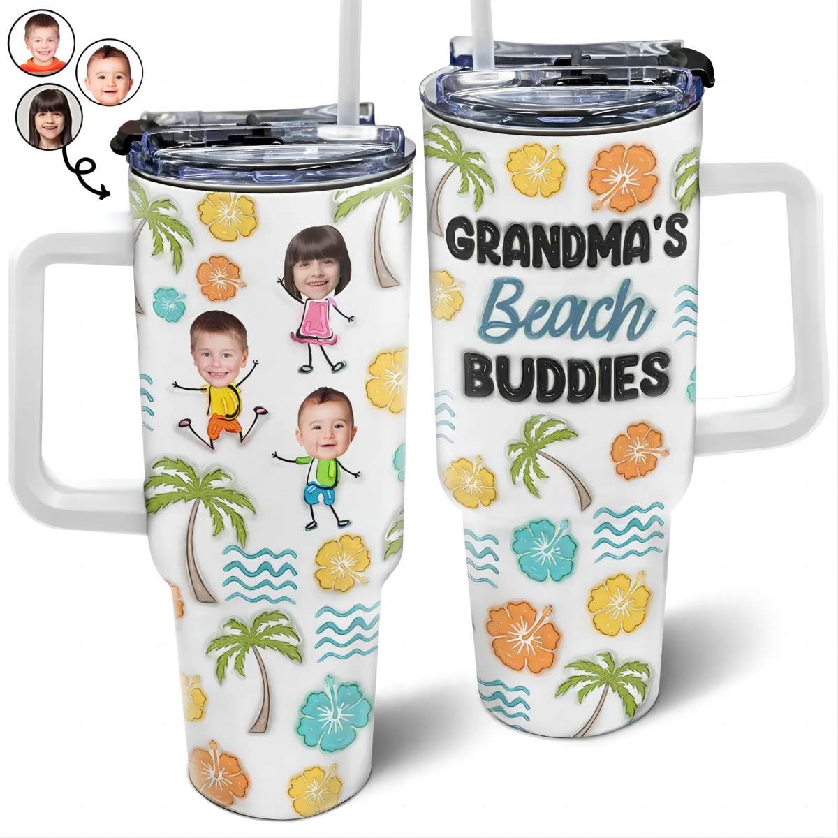 Grandma Beach Buddies - 3D Inflated Effect Printed - Personalized Custom Photo 40oz Stainless Steel Tumbler