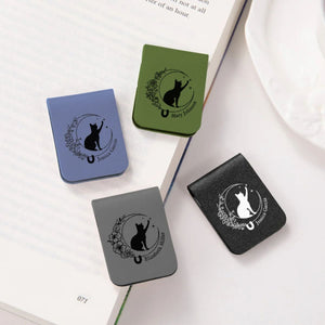 Personalized Cat Moon Birth Flower Magnetic Leather Bookmark Clip With Name