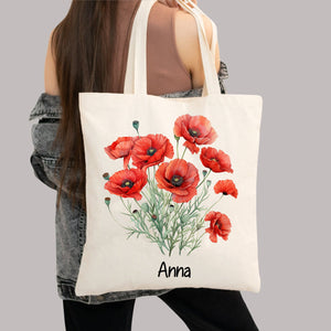 Personalized Birth Flower Canvas Tote Bag For Family/Friend