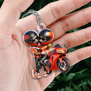 Motorcycle Pretty Cartoon Couple Personalized Acrylic Keychain,Gift For Biker Couple