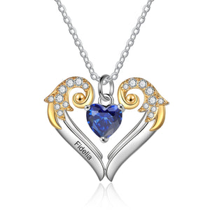 Personalized Birthstone Heart Wings Memorial Necklace