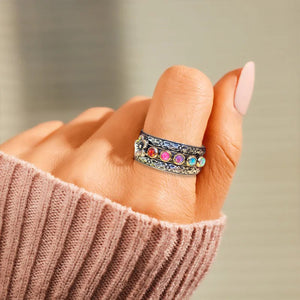 Personalized Multi Birthstone Flower Ring Set