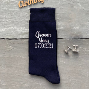 Personalized Dark Navy Groom, Best Man Socks