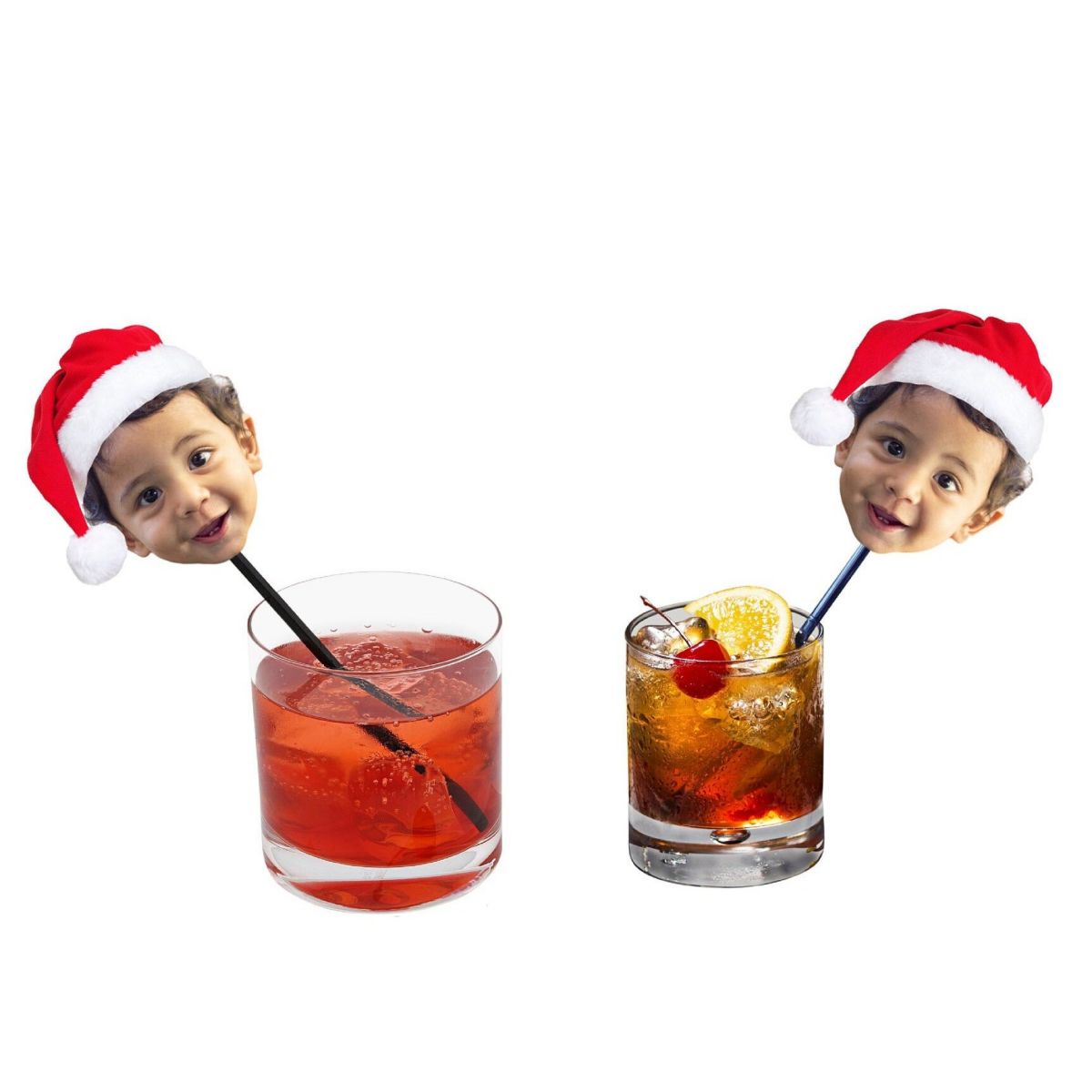 Personalized Christmas Hat Face Photo Drink Stirrers