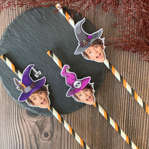 Personalized Halloween Witch Themed Party Face Straws