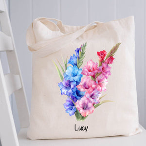 Personalized Birth Flower Canvas Tote Bag For Family/Friend