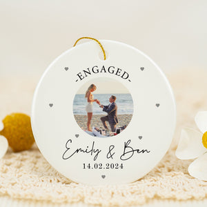 Engagement Ornament - Custom Photo Gift Ceramic Ornament