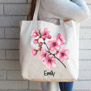 Personalized Birth Flower Canvas Tote Bag For Family/Friend