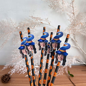 Personalized Halloween Witch Themed Party Face Straws