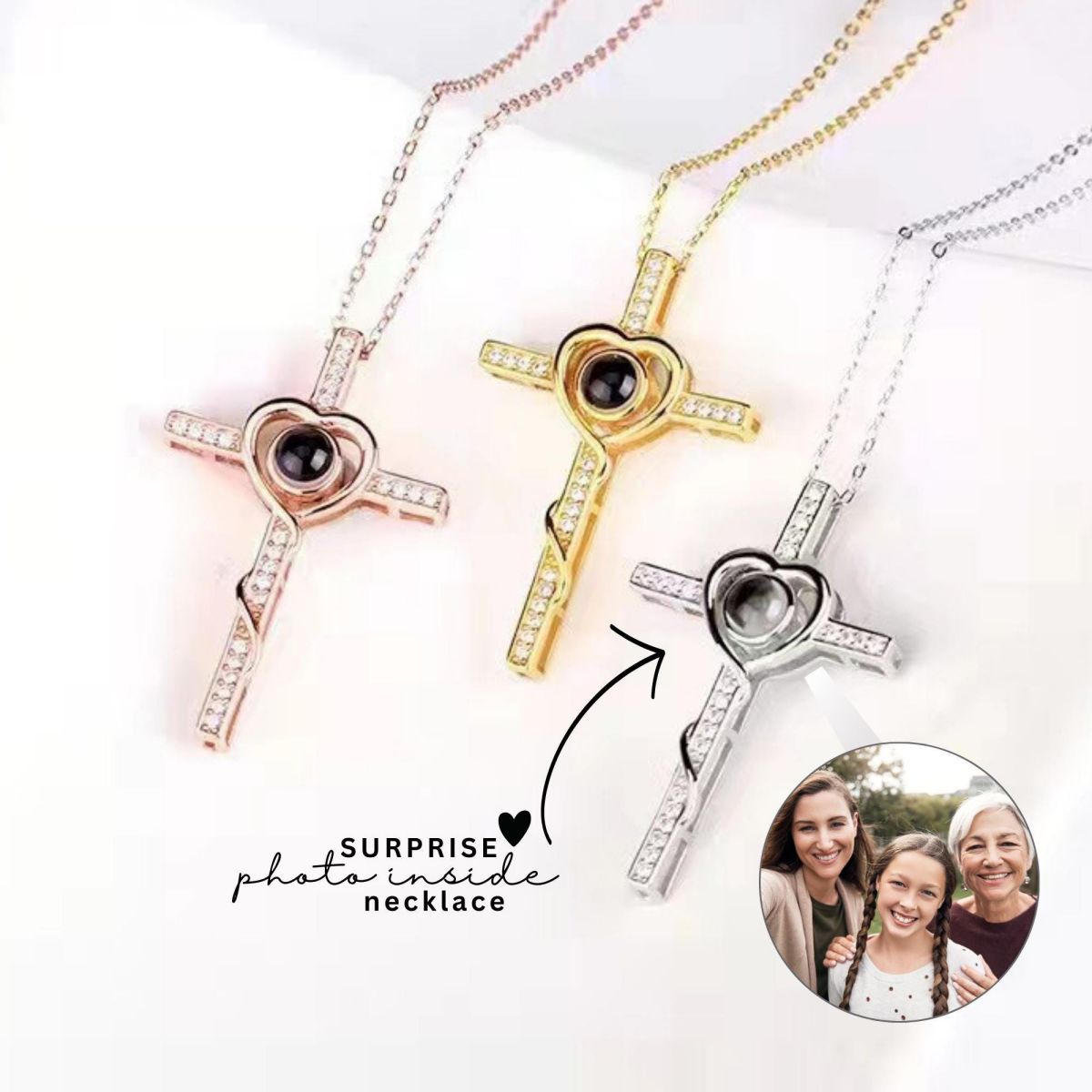 Personalized Memorial Cross Projection Necklace