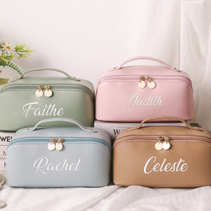 Personalized Large Capacity Leather Makeup Bag, Bridesmaid Gift