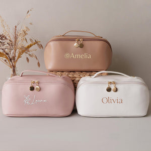 Personalized Large Capacity Leather Makeup Bag, Bridesmaid Gift