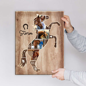 Personalized Horse Silhouette Photo Collage Canvas Gift For Horse Riders, Horse Lover