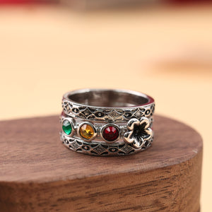 Personalized Multi Birthstone Flower Ring Set