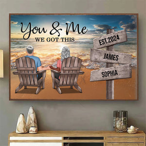 Romantic Beach Landscape Couple Sitting Holding Hands Sign Posts Personalized Poster