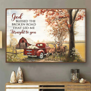 God Blessed The Broken Road Vintage Farmhouse Personalized Couples Canvas Poster