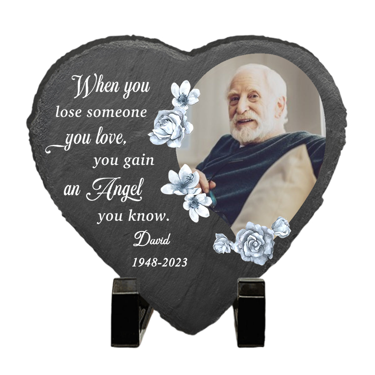 Personalized Heart Flower Memorial Stone