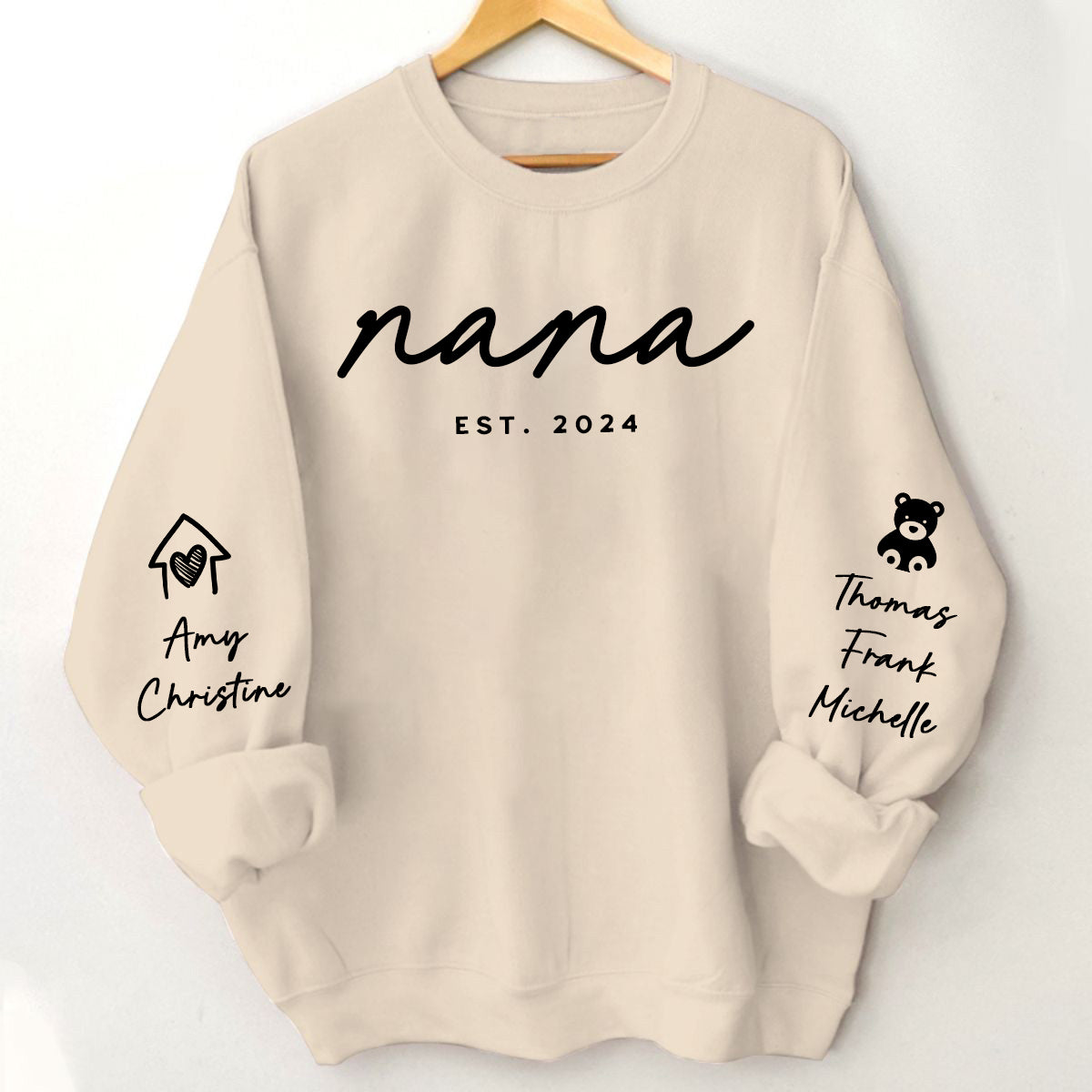 Personalized Mama Est Heart Sweatshirt with Kid Names on Sleeve