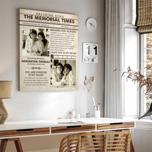 Personalized The Memorial Times Newspaper Canvas Poster