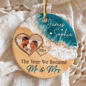 The Year We Became Mr & Mrs – Personalized Beach Christmas Ceramic Ornament Gift For Couple