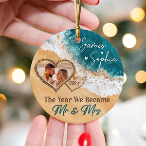 The Year We Became Mr & Mrs – Personalized Beach Christmas Ceramic Ornament Gift For Couple