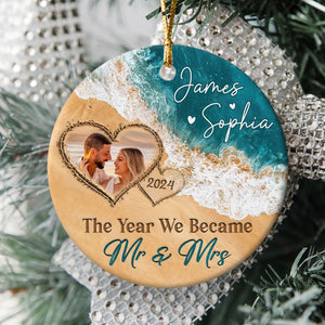 The Year We Became Mr & Mrs – Personalized Beach Christmas Ceramic Ornament Gift For Couple