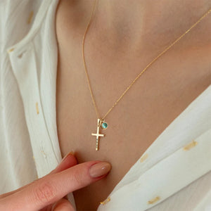 Personalized cross necklace with birthstone, confirmation gift for her