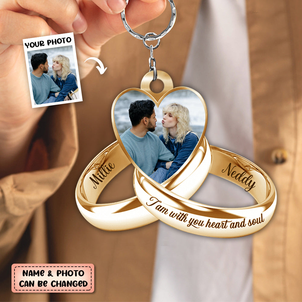 Personalized I Am with You Heart and Soul Couple Ring Keychain