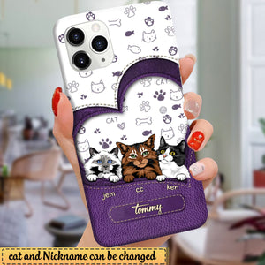 Personalized Phone Case Cat Mom Kittens Lovers Leather Heart