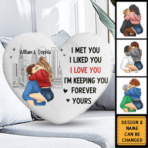 Couple Kissing Forever Yours - Gift For Couples - Personalized Heart Shaped Pillow