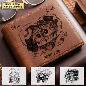 Personalized Skull Couple Gift - Genuine Premium Leather Card Wallet