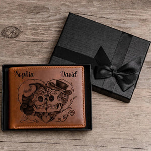 Personalized Skull Couple Gift - Genuine Premium Leather Card Wallet