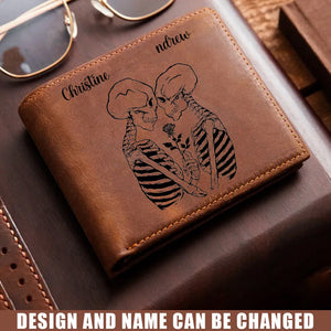 Personalized Skull Couple Gift - Genuine Premium Leather Card Wallet