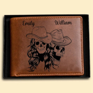 Personalized Skull Couple Gift - Genuine Premium Leather Card Wallet