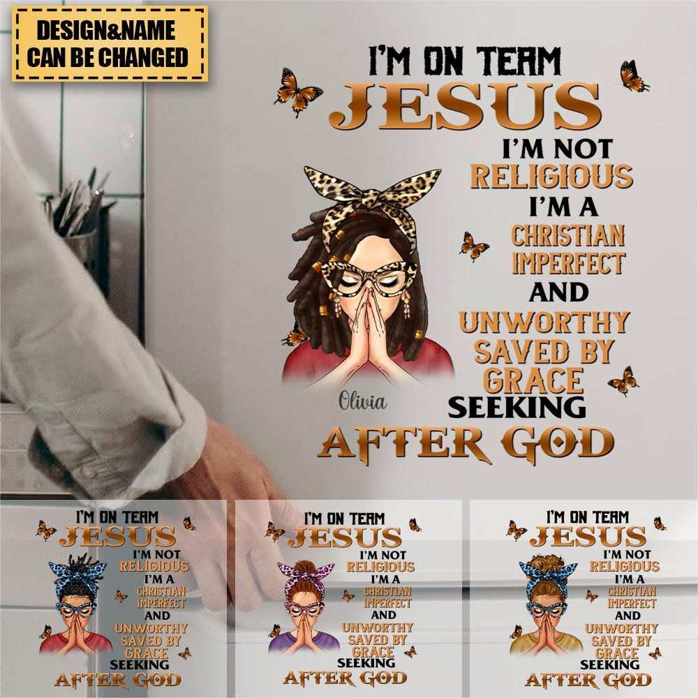 Personalized Praying Woman I'm On Jesus Team Seeking After God Sticker Decal