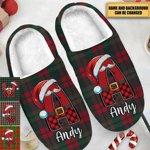 Personalized Monogram Alphabet Name Letter Christmas Plush Slippers