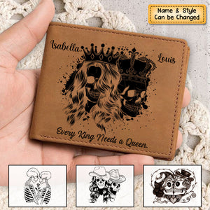 Personalized Skull Couple Gift - Genuine Premium Leather Card Wallet