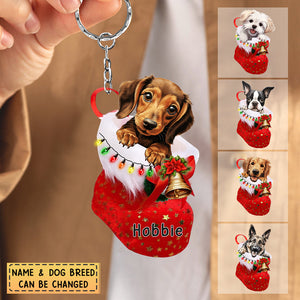 Personalized Dog in Christmas stocking Acrylic Keychain