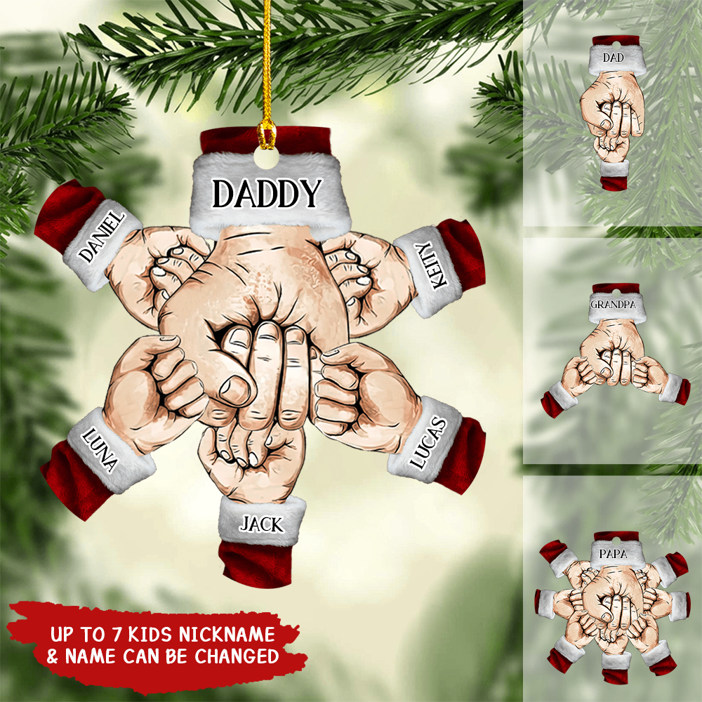 Grandpa, Papa, Daddy Hands Print Personalized Acrylic Ornament