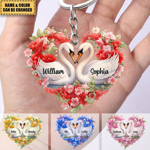 Personalized Swan Couple Keychain