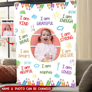 Personalized Kid Affirmations I Am Kind Smart Loved Blanket