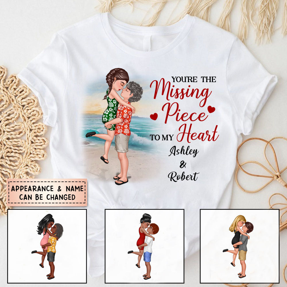 Personalized Couple Kissing On The Beach T-shirt