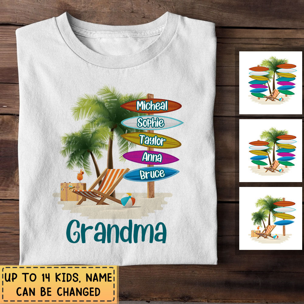 Personalized Gift For Grandma Surfboard Summer Beach T-Shirt