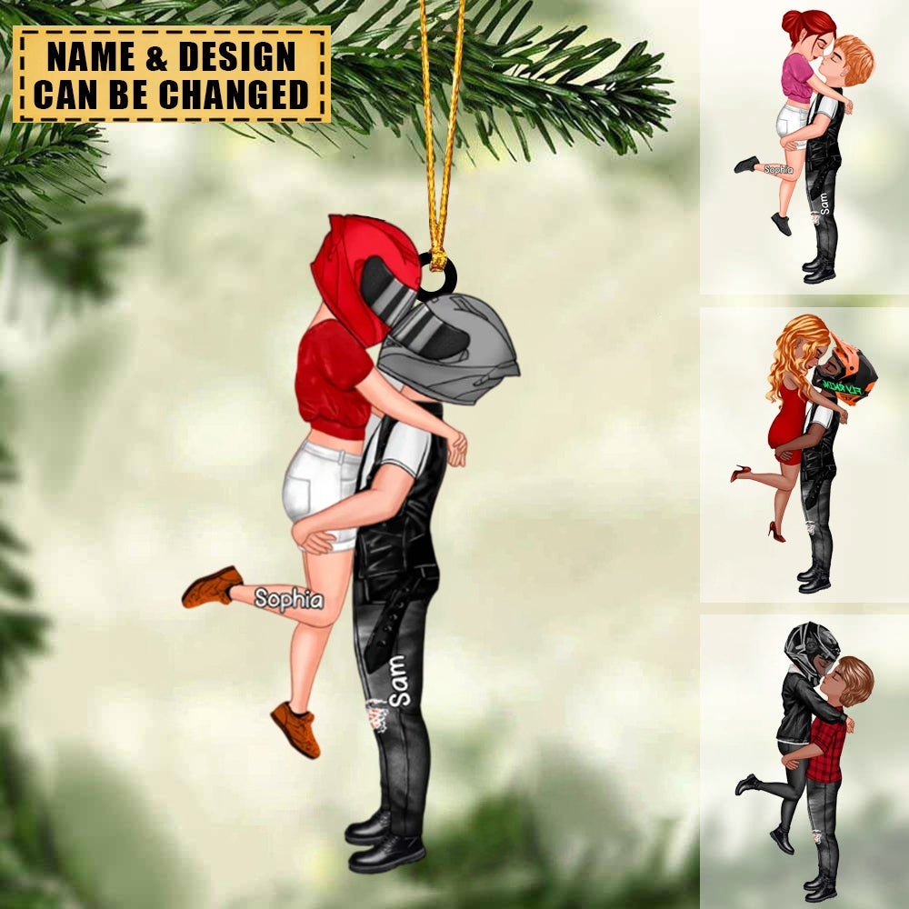 Personalized Motorcycle Kissing Doll Couple Ornament