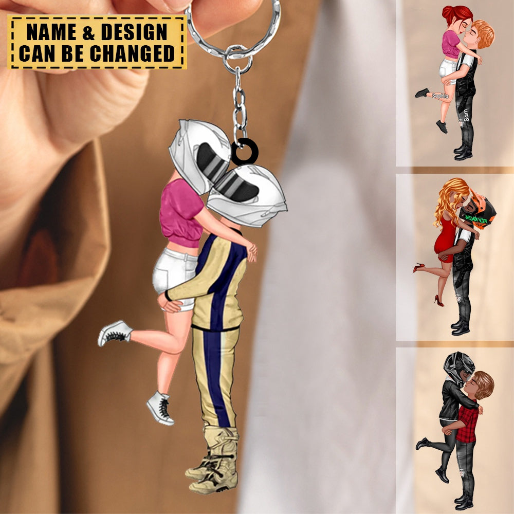 Personalized Motorcycle Kissing Doll Couple Keychain