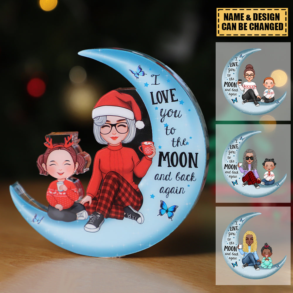 Cute Grandma & Grandkid On Moon Christmas Gift Personalized Acrylic Plaque