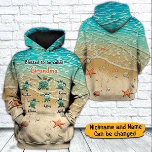 Personalized Grandma Grandkids Turtle Ocean Lover Christmas Xmas Gift Hoodie