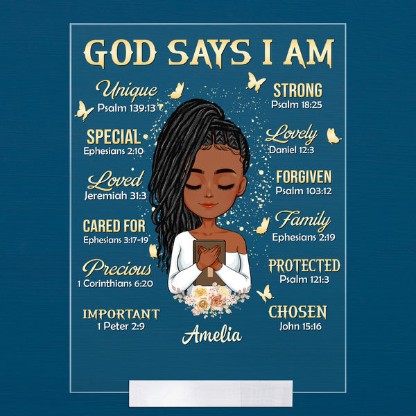 God Says I Am - Cartoon Version - Personalized Acrylic Plaque - barods